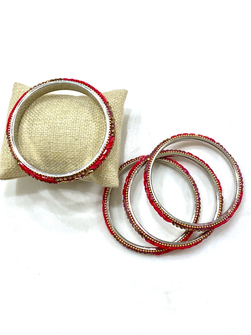 Vintage Pink-Red Crystal Embellished Bangle Set - Picture 3 of 5